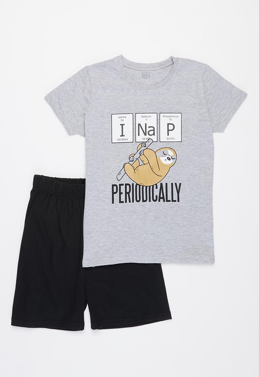 Rebel Republic - Tee & shorts pj set - grey & black