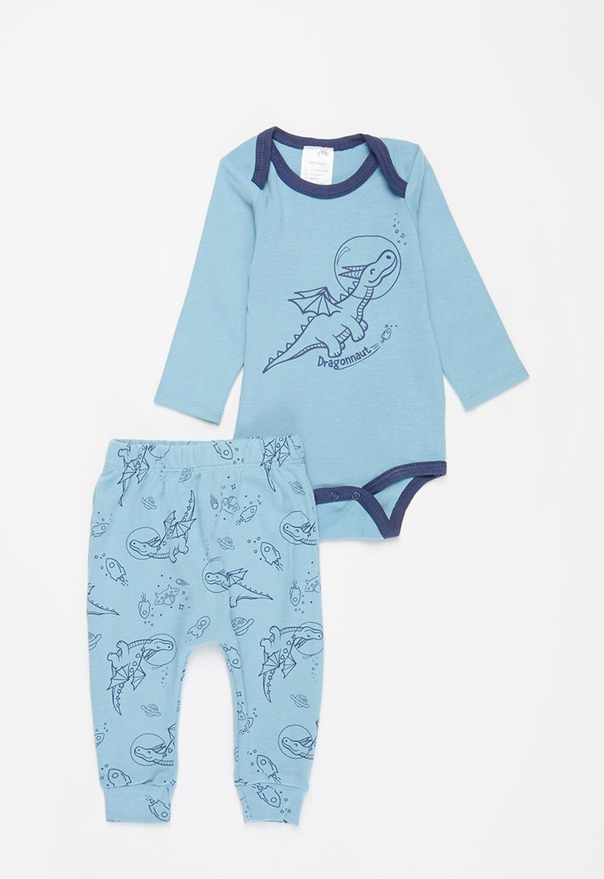 Pop Candy - Dino babygrow & pants set - blue