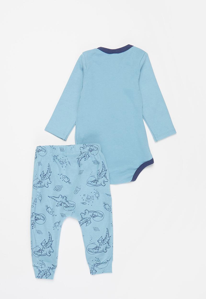 Pop Candy - Dino babygrow & pants set - blue