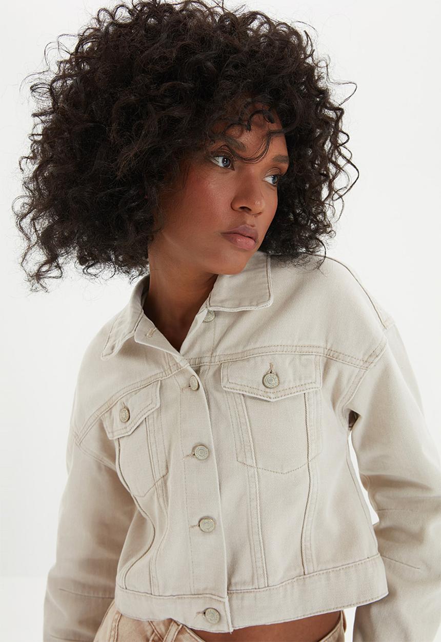 Trendyol - Crop denim jacket - beige