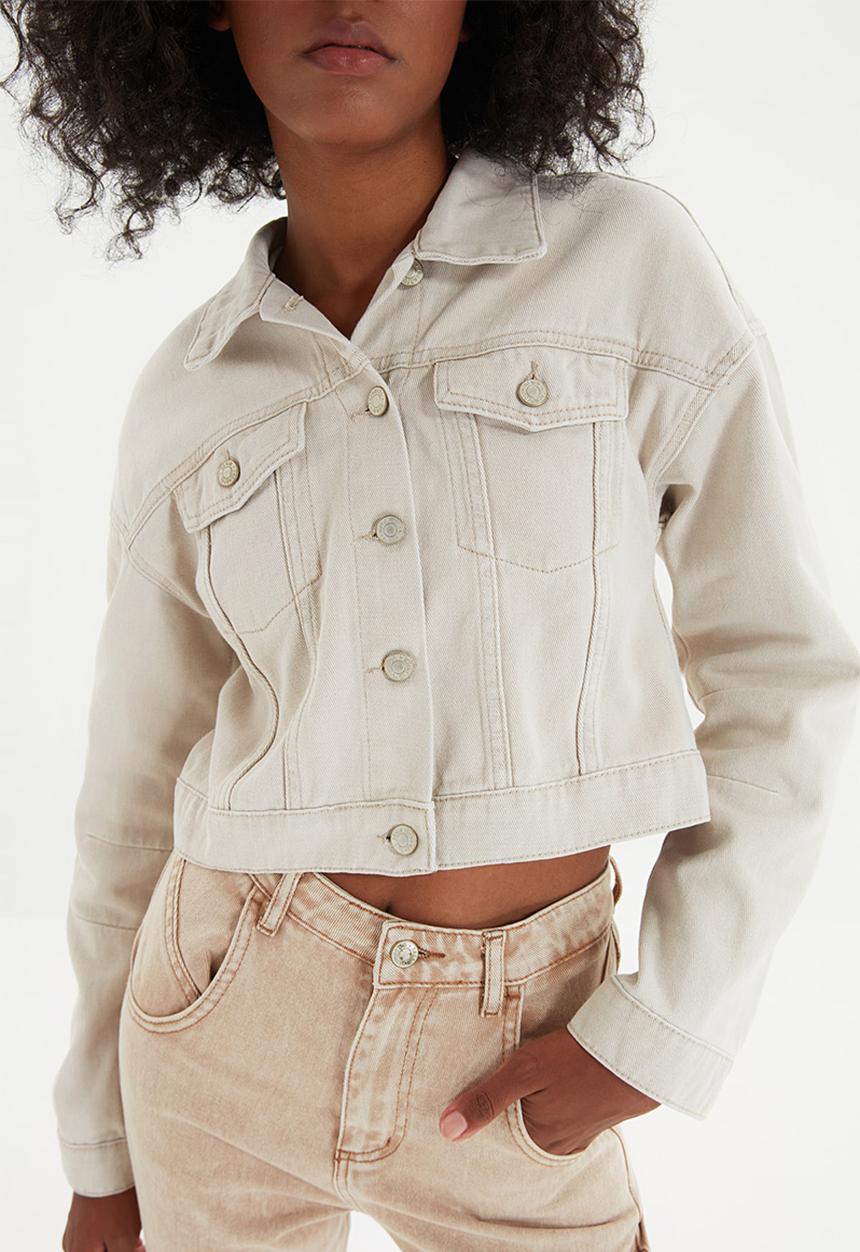 Trendyol - Crop denim jacket - beige