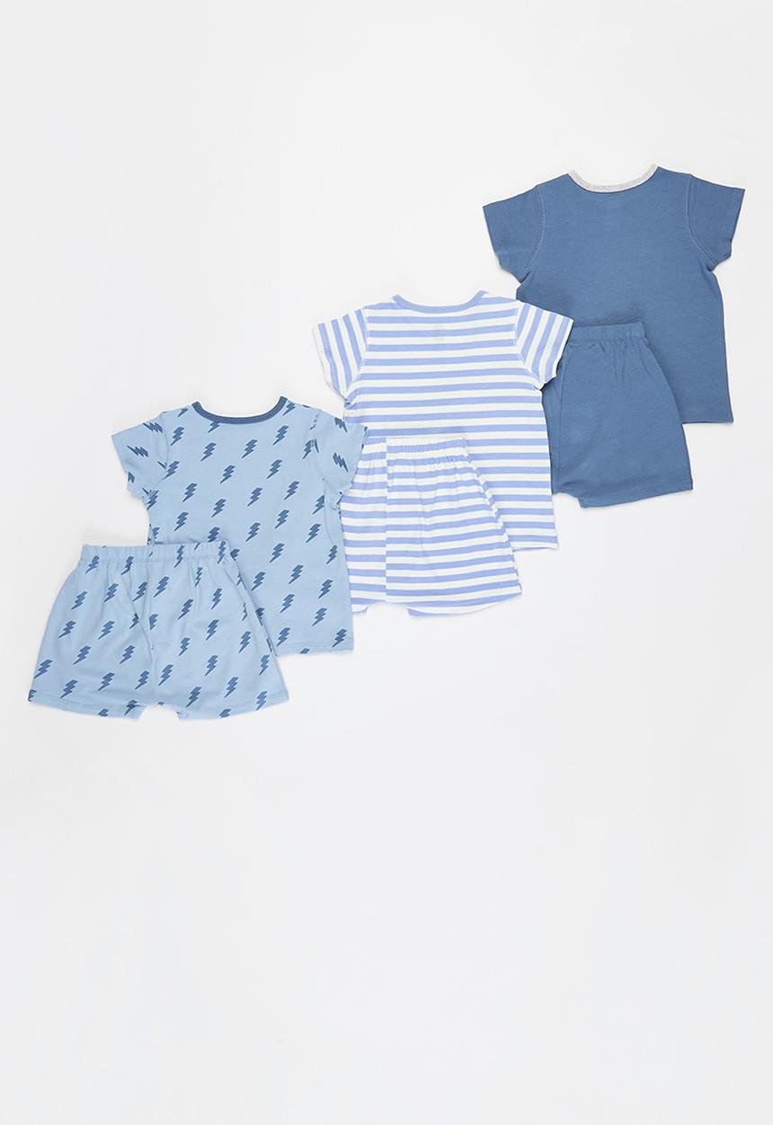 Cotton On - 3 Pack bundle Hudson short sleeve pyjama set - blue & white 