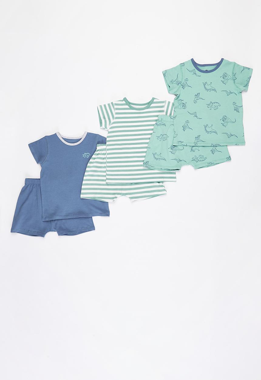Cotton On - 3 Pack bundle Hudson short sleeve pyjama set - green & blue 