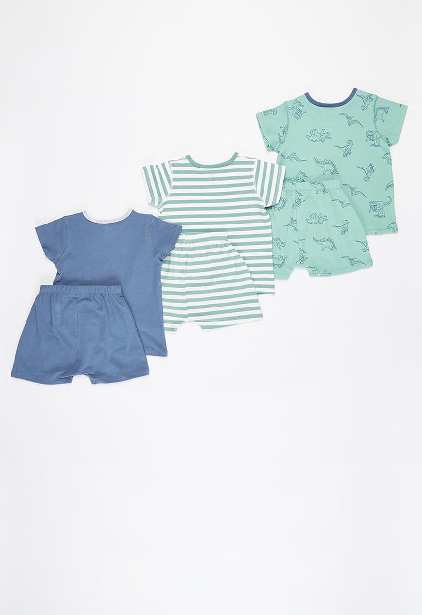 Cotton On - 3 Pack bundle Hudson short sleeve pyjama set - green & blue 