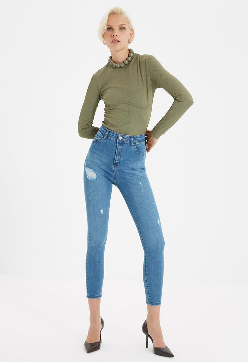 Trendyol - Ripped high waist skinny jeans - blue