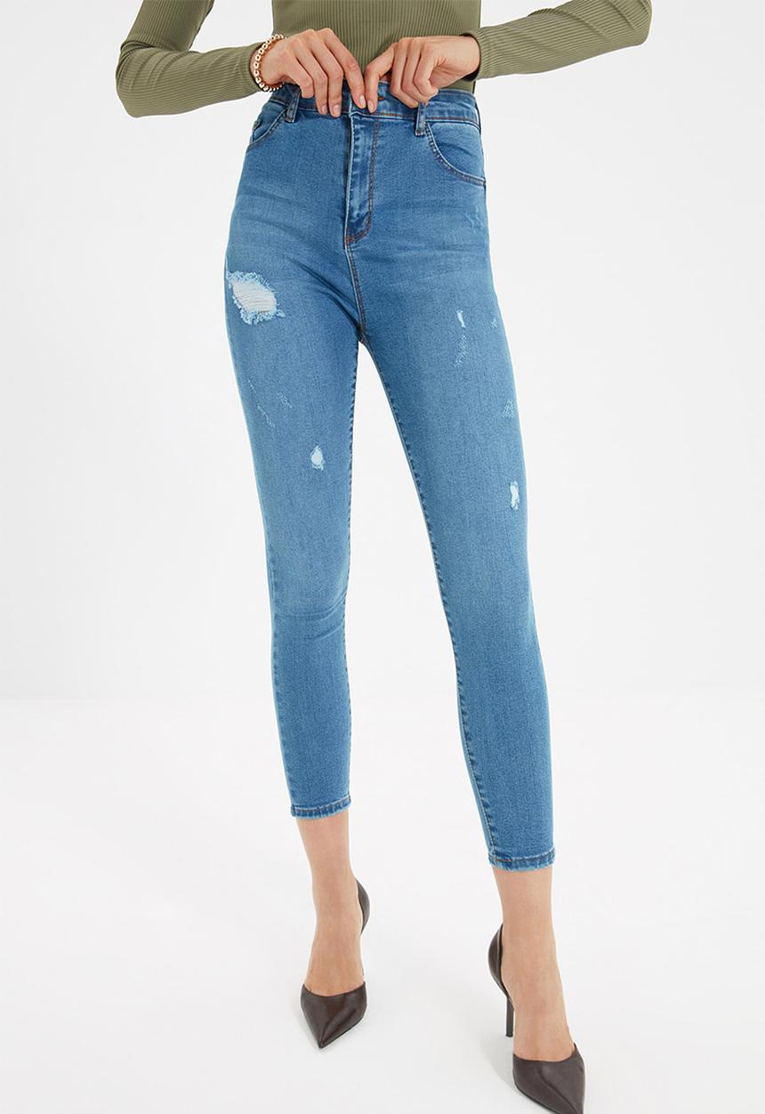 Trendyol - Ripped high waist skinny jeans - blue