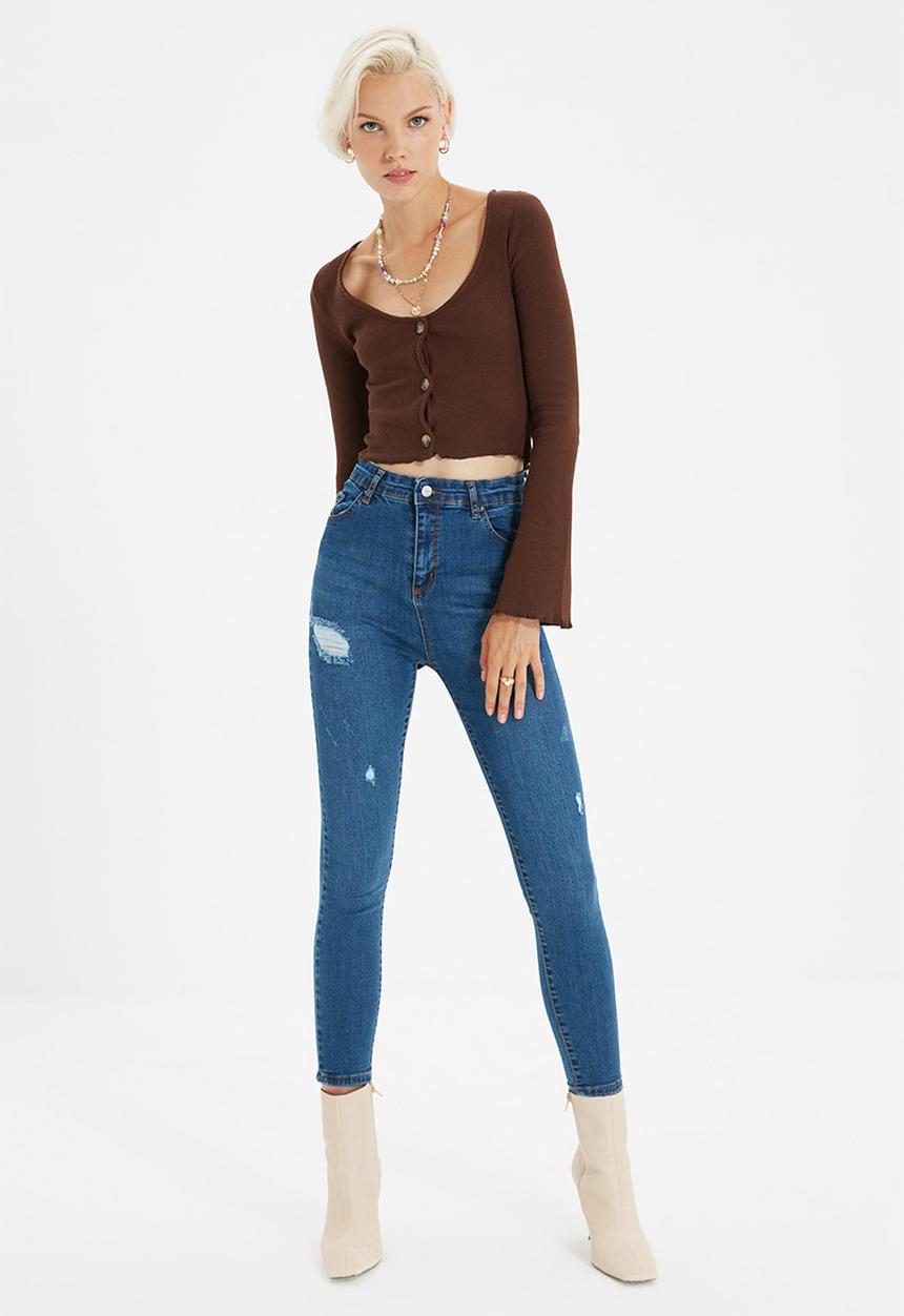 Trendyol - Ripped high waist skinny jeans - navy