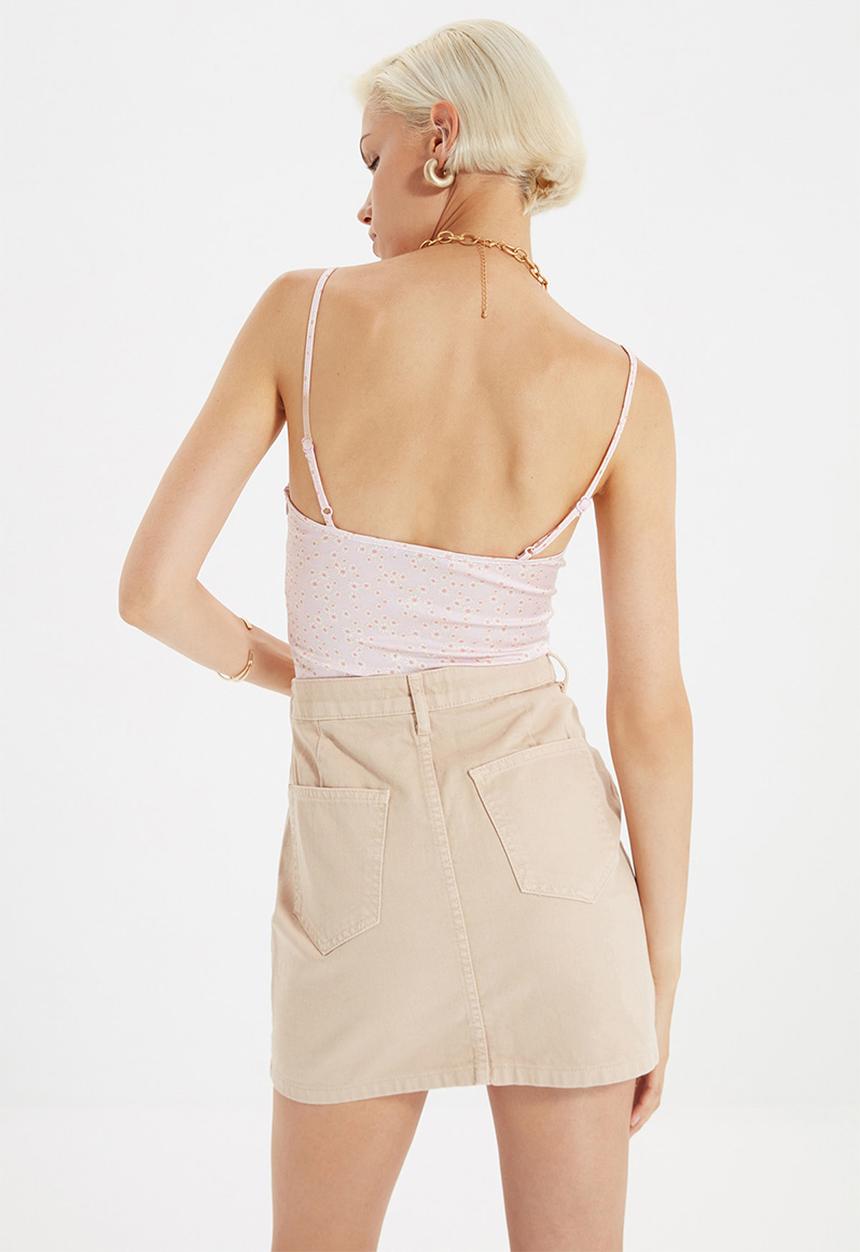Trendyol - Front buttoned mini denim skirt - beige