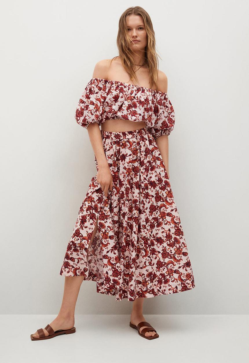 MANGO - Skirt coquet - neutral & red