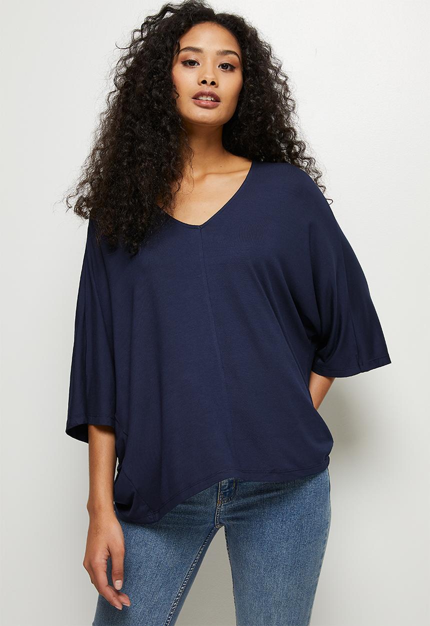edit - Longline V-neck knit tee - navy
