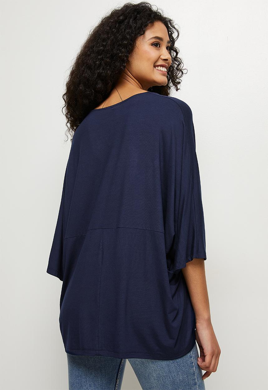 edit - Longline V-neck knit tee - navy