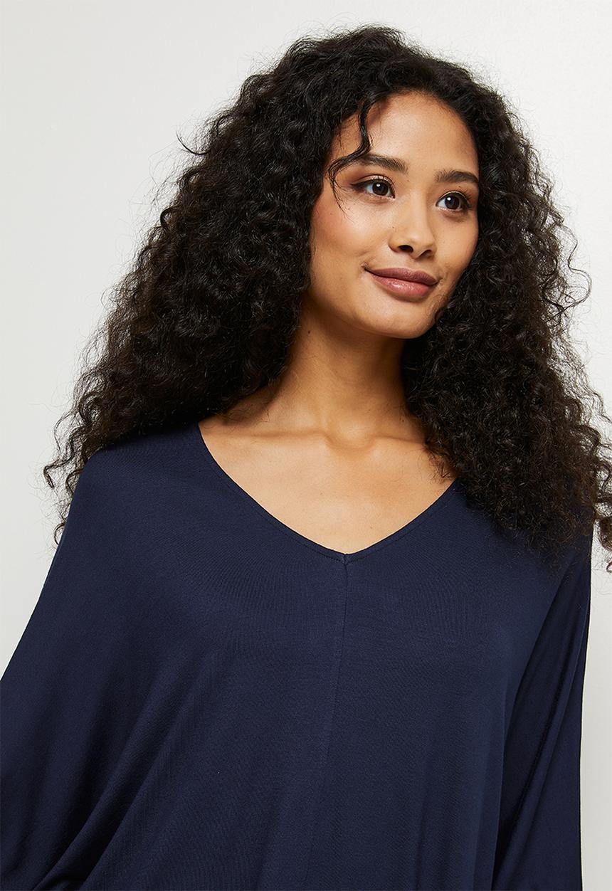 edit - Longline V-neck knit tee - navy