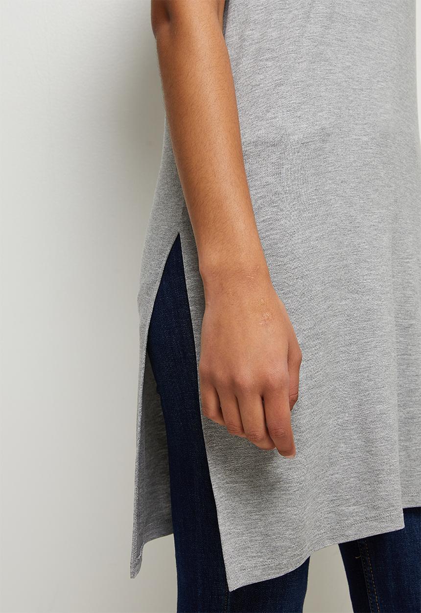 edit - Longline deep slit tee - grey