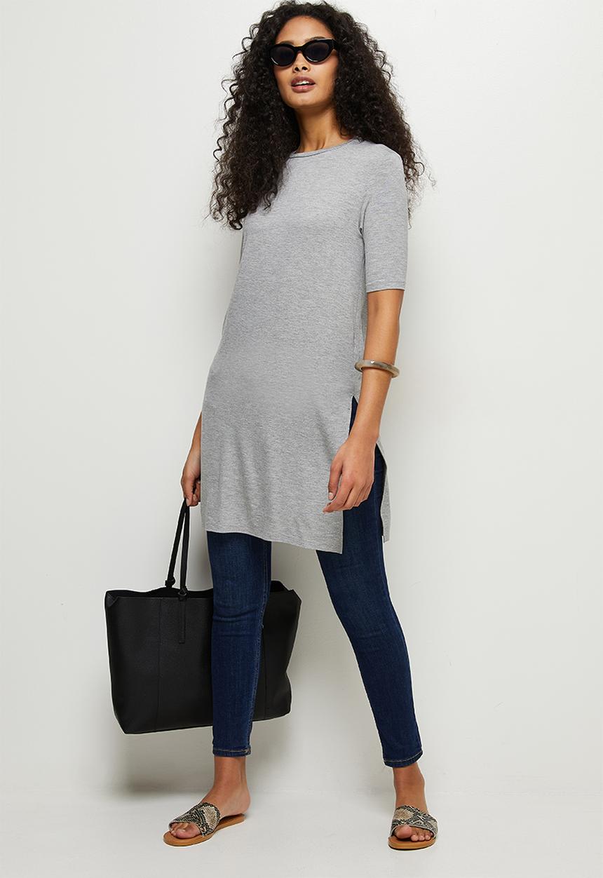 edit - Longline deep slit tee - grey