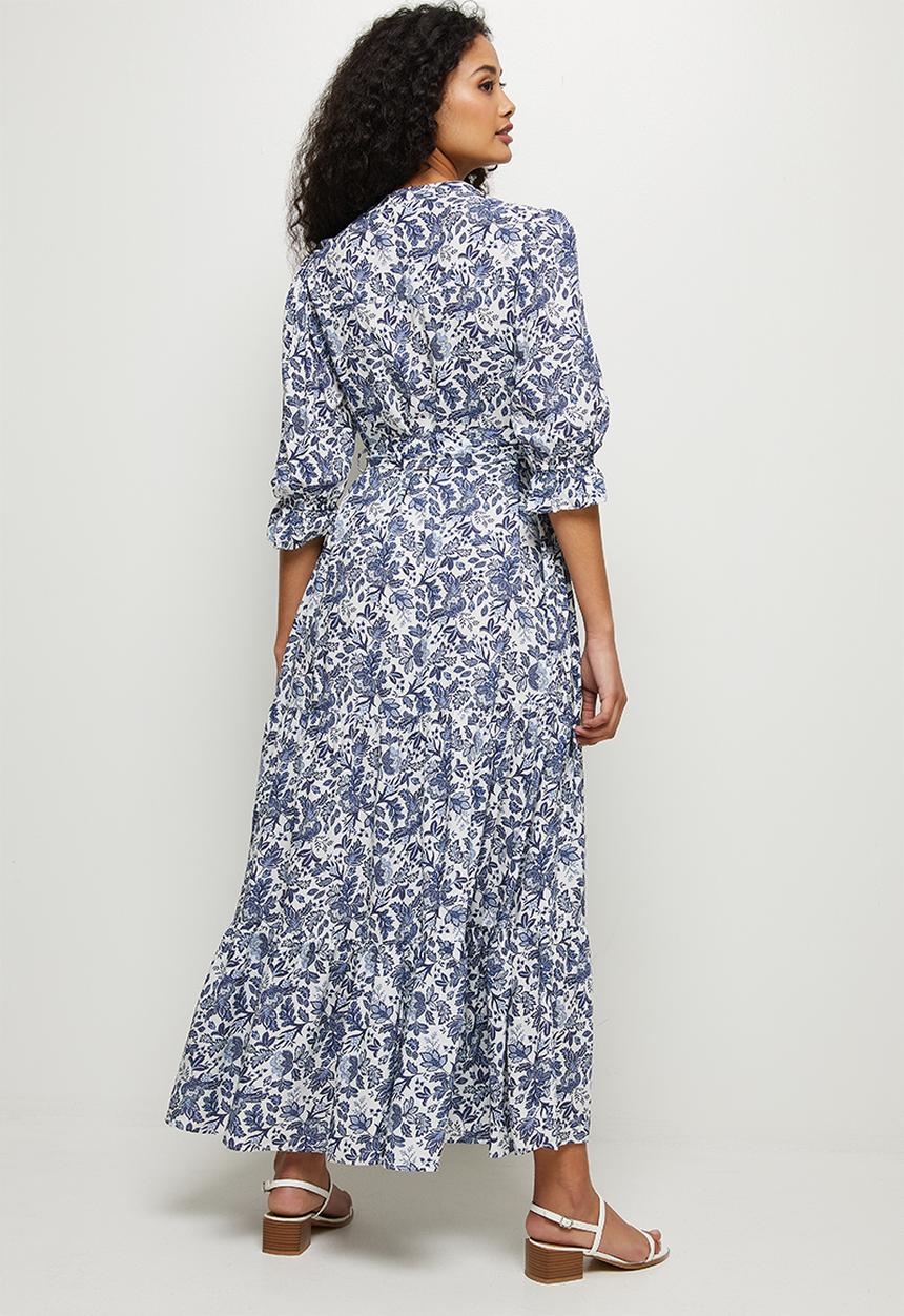 edit - Ruffled detail tiered midi dress - navy & white 