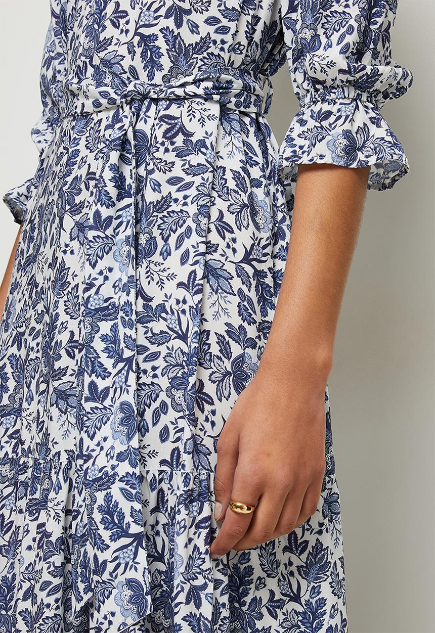edit - Ruffled detail tiered midi dress - navy & white 