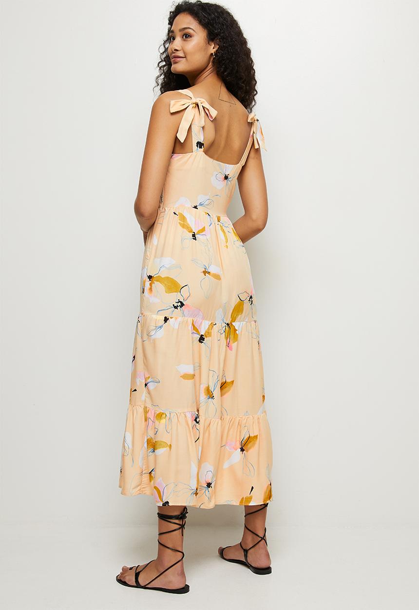 edit - Bow detail tiered maxi - natural