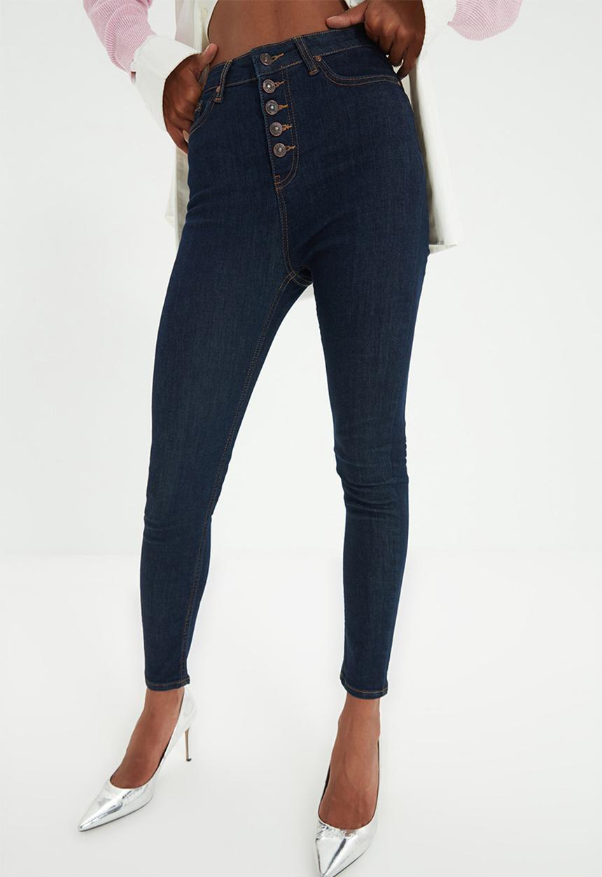 Trendyol - Front button high waist skinny jeans - navy