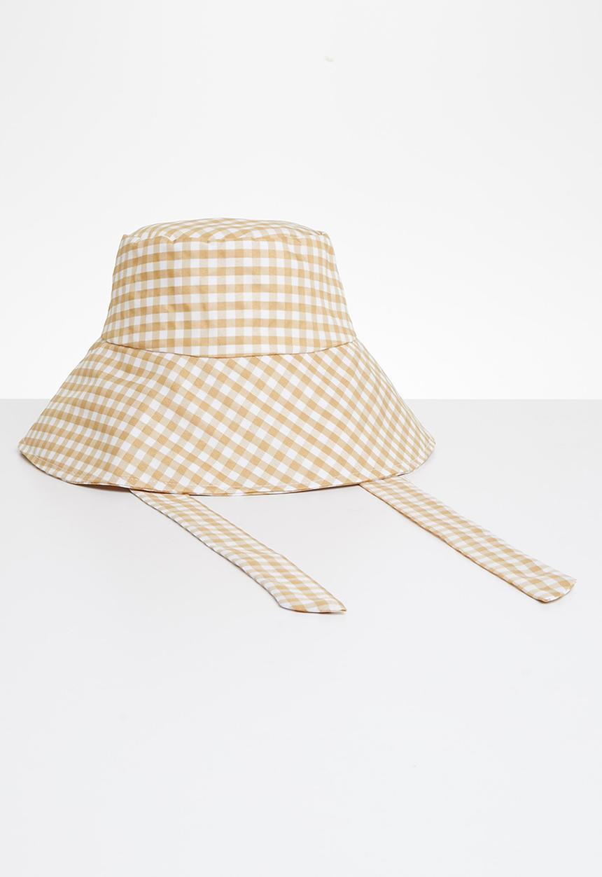Superbalist - Gingham bucket hat - beige & white
