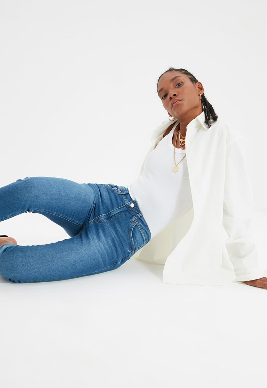 Trendyol - Regular waist skinny jeans - blue