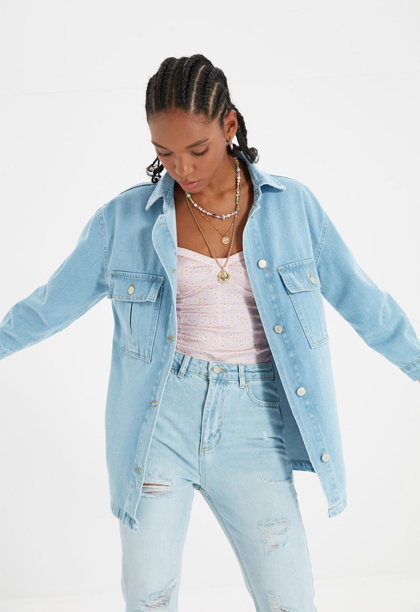 Trendyol - Pocket detailed denim shirt - blue