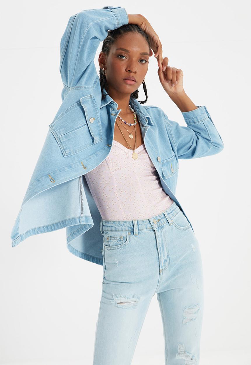 Trendyol - Pocket detailed denim shirt - blue