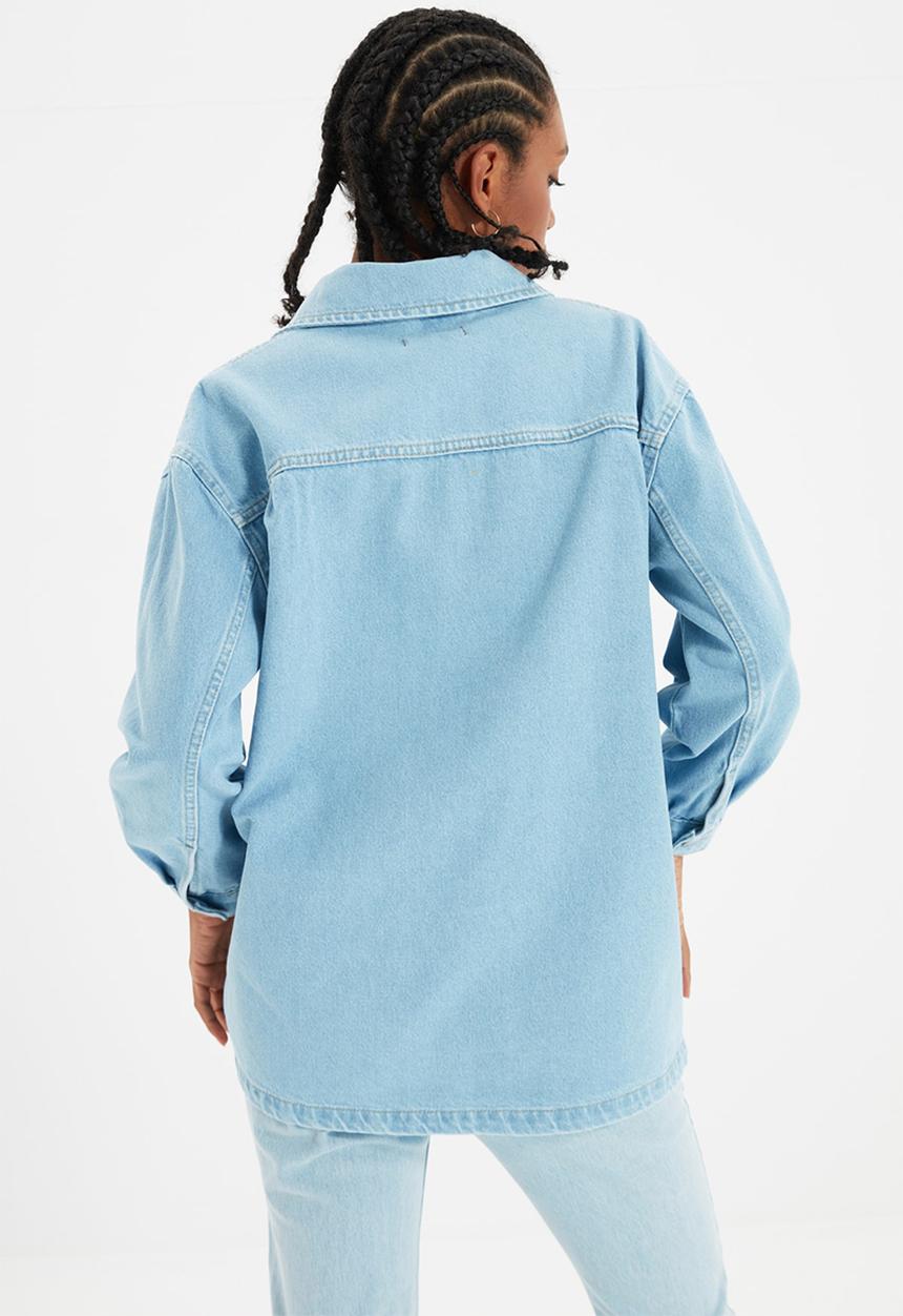 Trendyol - Pocket detailed denim shirt - blue
