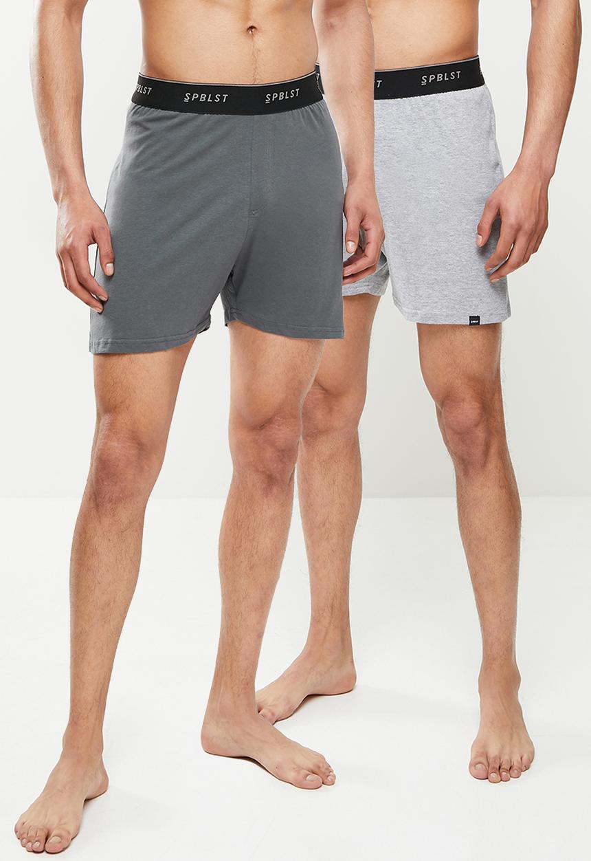 Superbalist - 2 Pack Kris knit boxer - dark grey & grey melange 