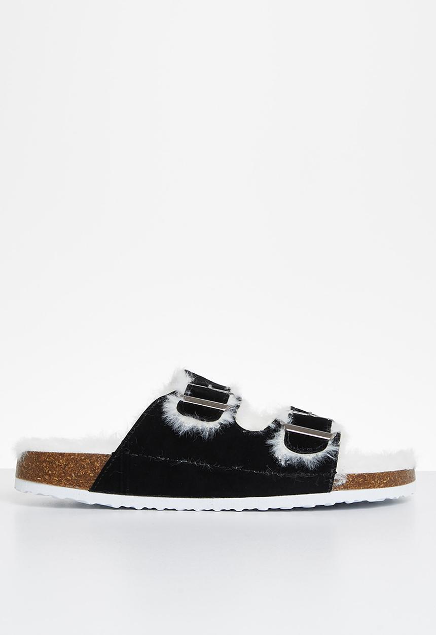 Superbalist - Coby faux fur slide - black