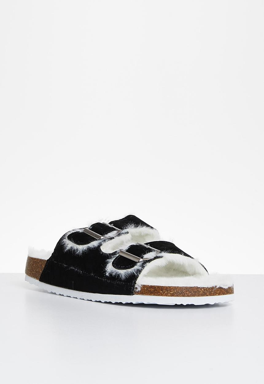 Superbalist - Coby faux fur slide - black