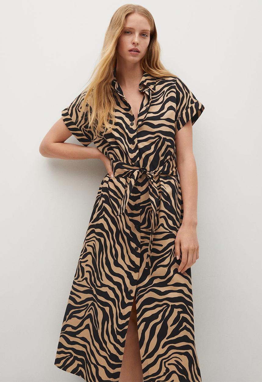 MANGO - Dress patagon - brown & black