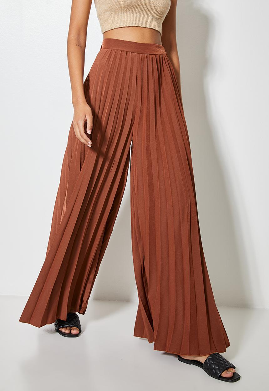VELVET - Pleated palazzo - brown