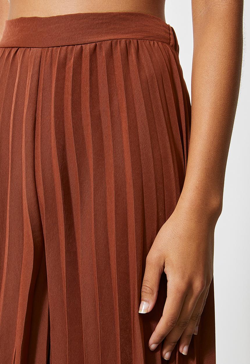 VELVET - Pleated palazzo - brown
