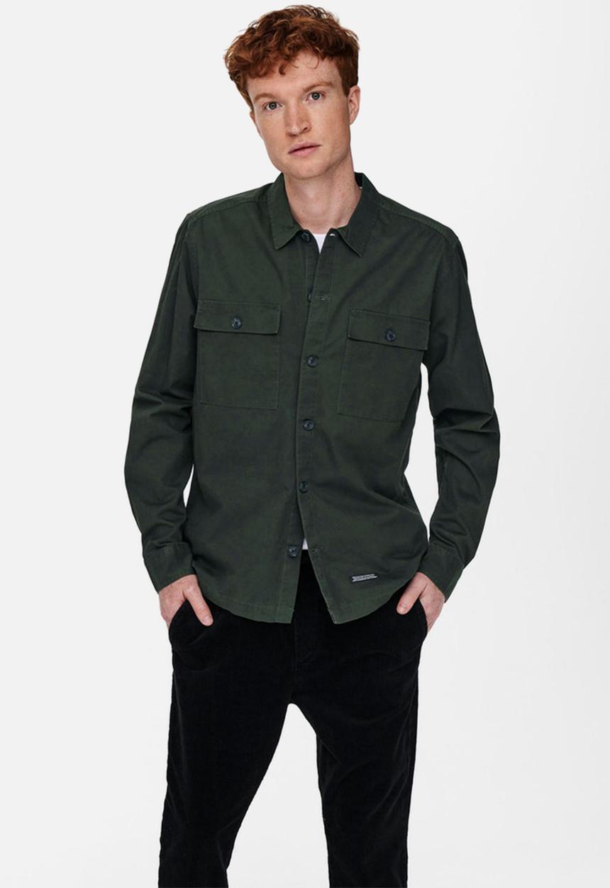 Only & Sons - Nicklas life long sleeve overshirt - peat