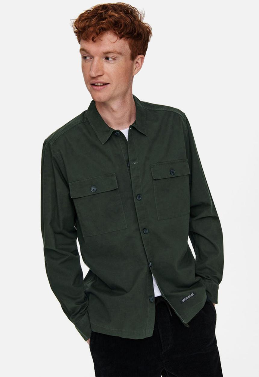Only & Sons - Nicklas life long sleeve overshirt - peat