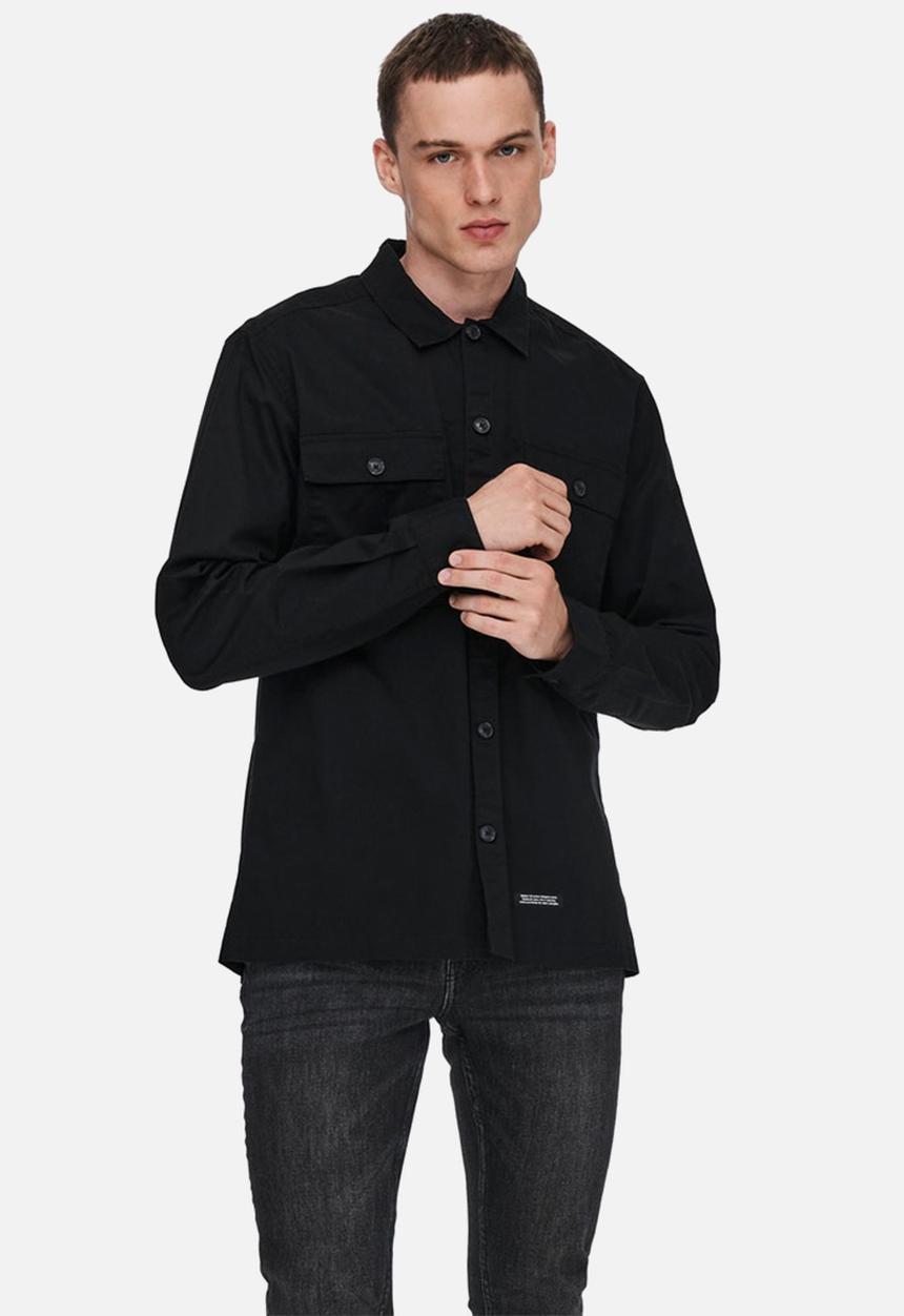Only & Sons - Nicklas life long sleeve overshirt - black