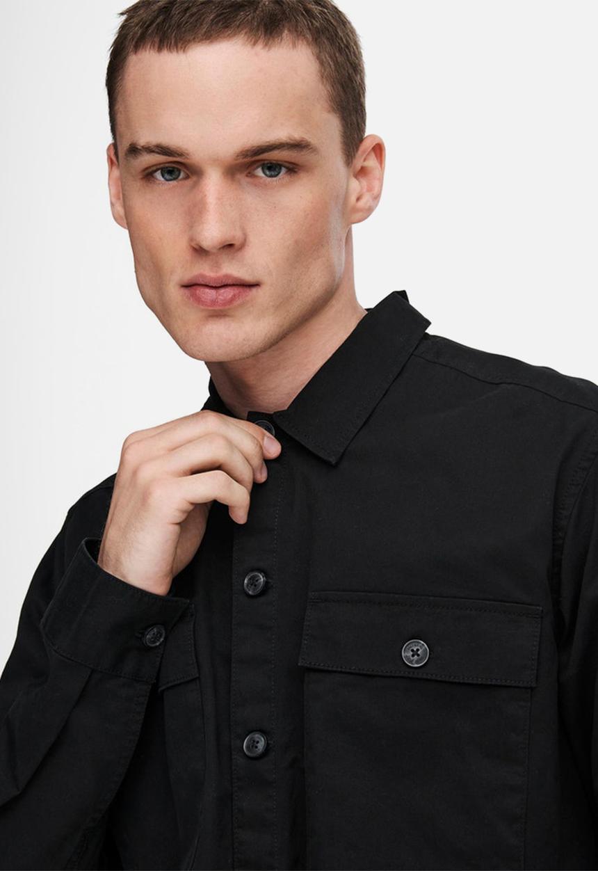 Only & Sons - Nicklas life long sleeve overshirt - black