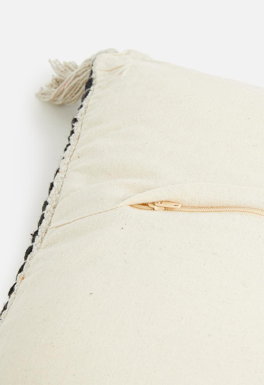 H&S - Tassel striped outdoor cushion - black & beige 