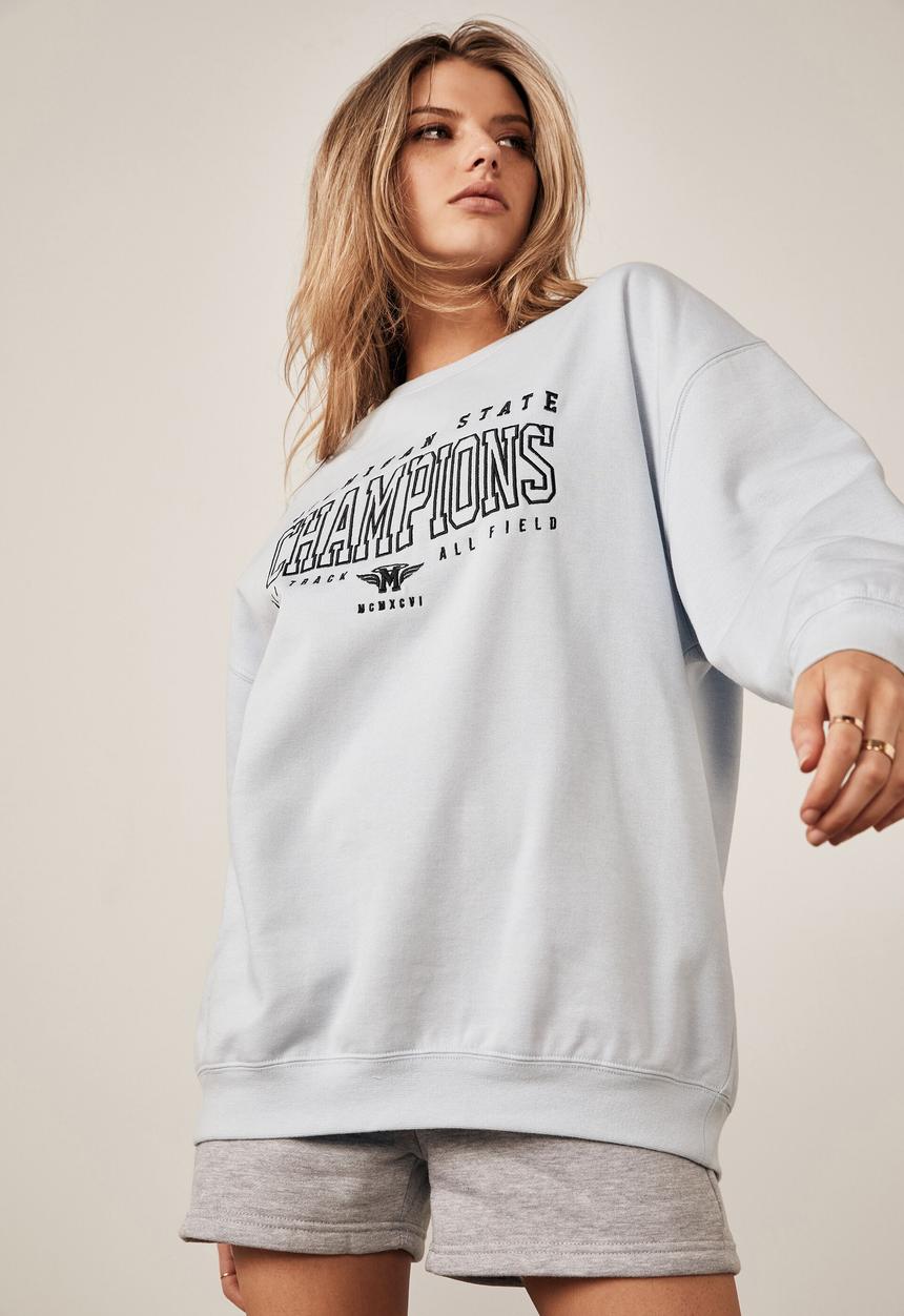 Factorie - Oversized graphic crew - skyway blue