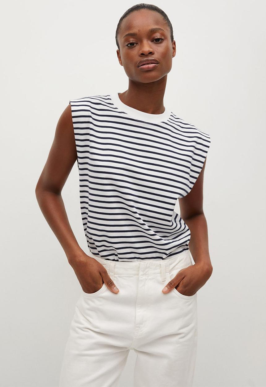 MANGO - T-shirt picasa - navy & white
