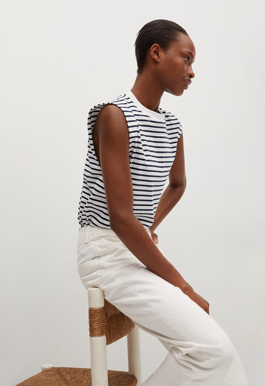 MANGO - T-shirt picasa - navy & white