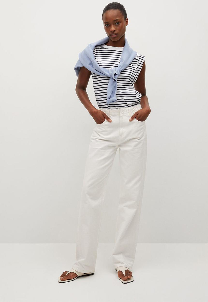 MANGO - T-shirt picasa - navy & white