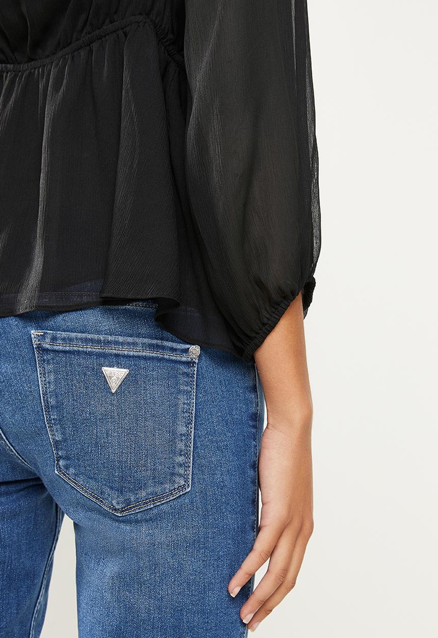 GUESS - Long sleeve kersten lace trim top - black
