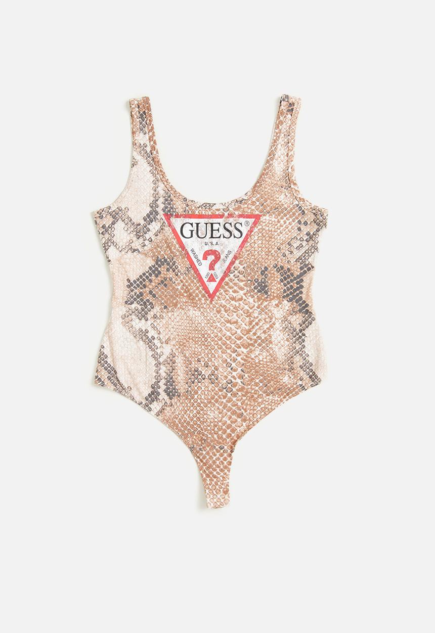 GUESS - Sleeveless distress logo bodysuit - grey