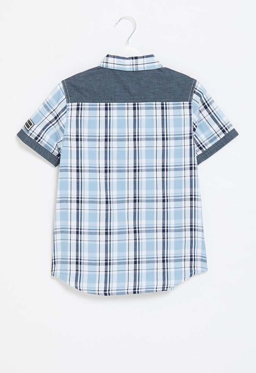GUESS - Younger boys short sleeve check shirt - blue & white