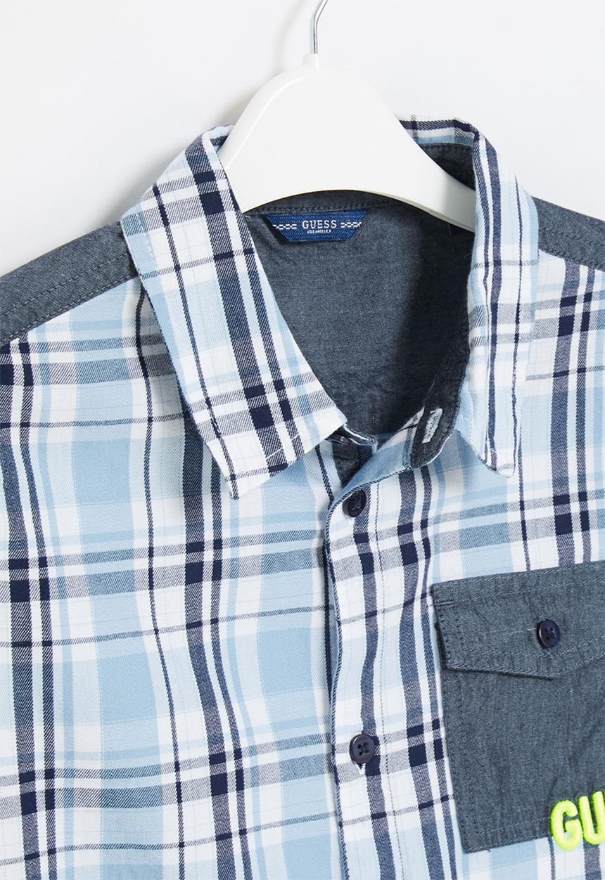 GUESS - Younger boys short sleeve check shirt - blue & white