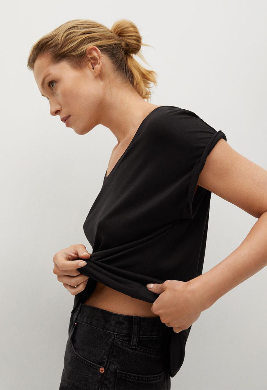 MANGO - T-shirt vispi - black
