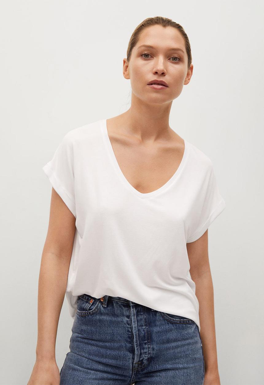 MANGO - T-shirt vispi - white