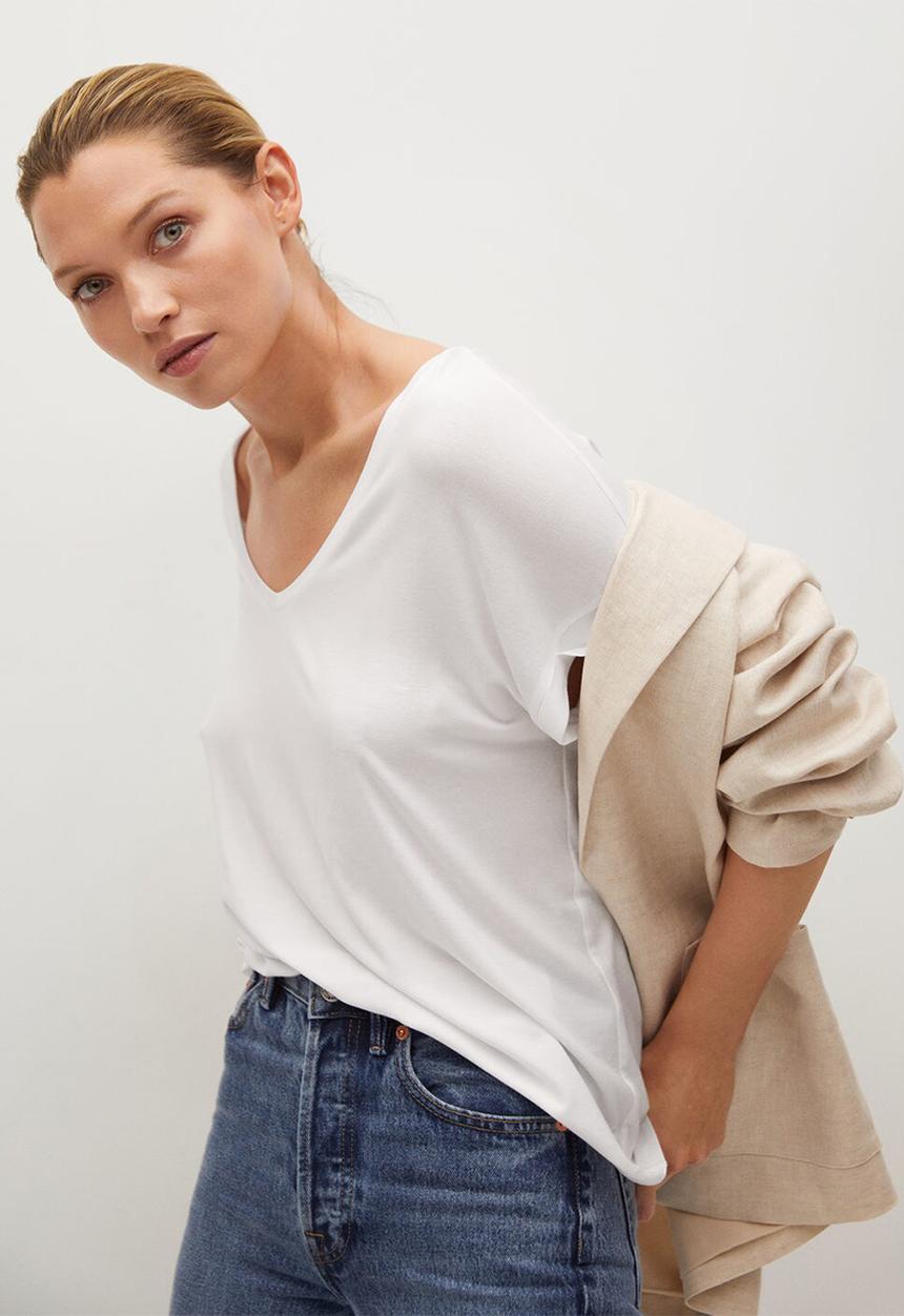 MANGO - T-shirt vispi - white