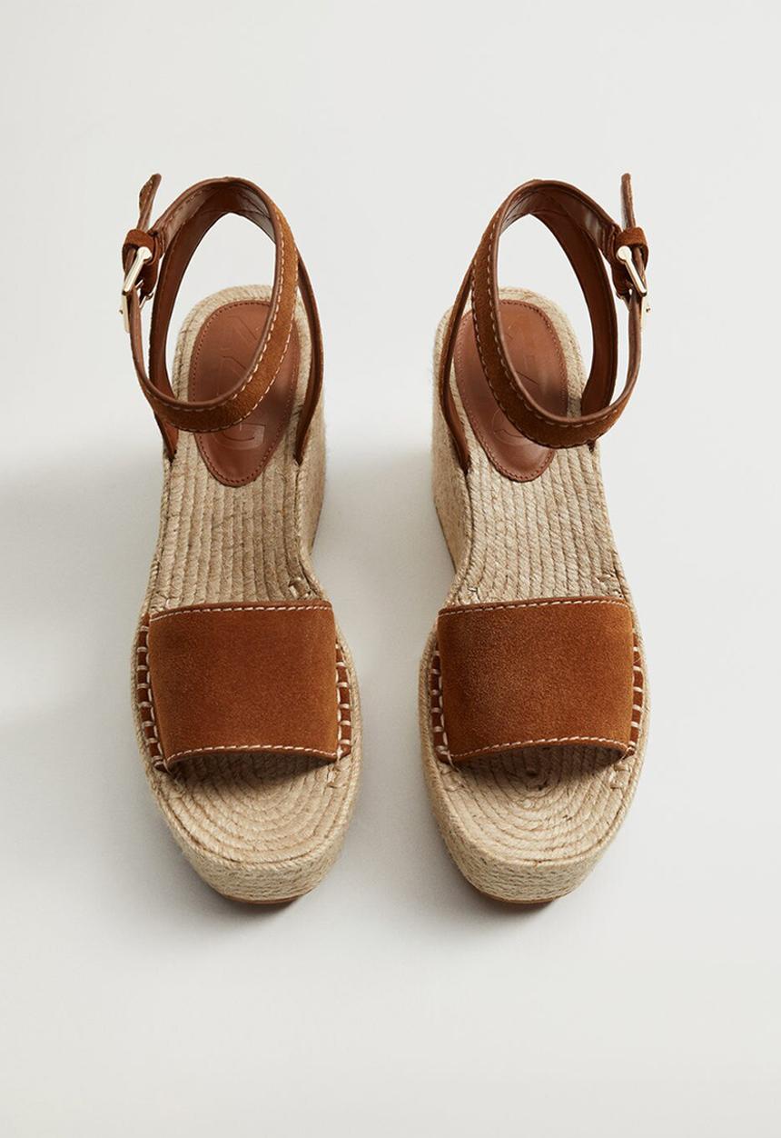 MANGO - Ibiza leather wedge - medium brown